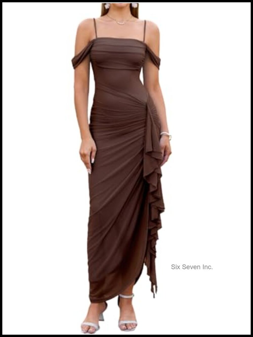 Maxi Bodycon Dress with High Slit, Adjustable Spaghetti Straps, Formal Wedding